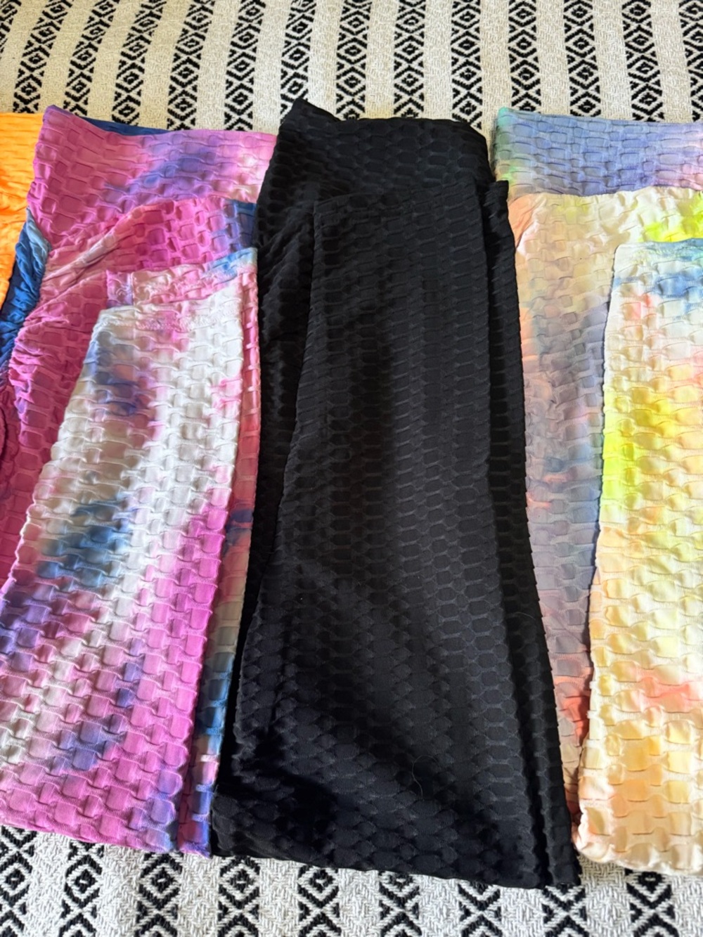 6 Pair Women’s Textured Active Shorts - Orange, Black, White, Pink & Tie-Dye - Picture 4 of 8